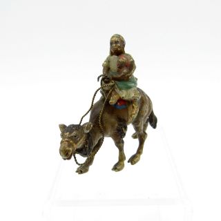 Antique Cold Painted Vienna Bronze Woman & Child Riding A Camel Nr