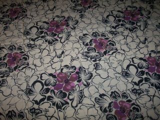 Vintage Cotton Blend Fabric Tan W Purple Black Flowers 5 Yds X 44 " Wide