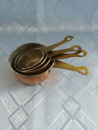 Vintage 4 Copper And Brass Measuring Cups 1 Cup,  1/2,  1/3,  1/4 (?)