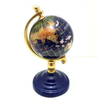 Desktop Lapis Lazuli & Semi Precious Stone Rotating World Globe