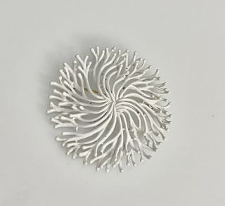 Vintage Crown Trifari White Enamel Pin Brooch Branch Coral In White