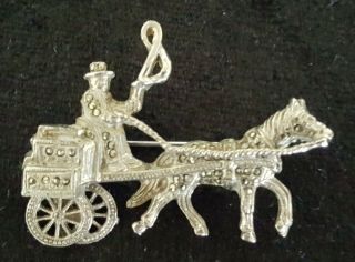 Silver & Marcasite Vintage Art Deco Antique Horse & Carriage Brooch
