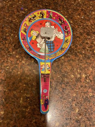 Vintage Halloween Years Eve Noise Maker Tin Clapper Us Metal Toy Mfg Co Lith