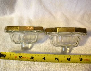 2 - Vtg Heavy Glass Candle Holder Insert Stem Cups 4 Votive Tea Lt Gold Leaf Trim