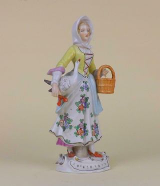 Antique German Porcelain Figurine Of A Young Lady With A Goose By Sitzendorf