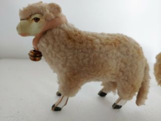 Antique/Vintage Putz Nativity Wooly Sheep With Bells and Wood Stick Legs 2