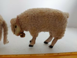 Antique/Vintage Putz Nativity Wooly Sheep With Bells and Wood Stick Legs 3