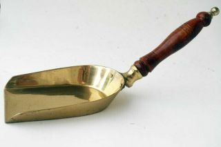 Vintage Antique Style Old Solid Brass & Mahogany Fireplace Or Coal Hod Shovel
