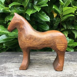 Old Vintage Retro Chunky Carved Dark Oak Wood Figure Of A Horse