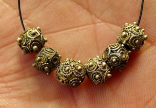 6 Perles Argent Collier Ancien Antique Granulated Silver Gold Mauritanian Beads