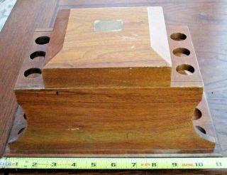Vintage Decatur Industries Walnut Pipe Rack / Stand With Tobacco Box Felt Bottom