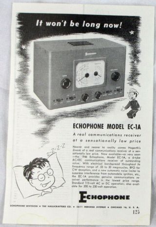Vintage 1946 Echophone Ec - 1a Receiver Ham Radio Print Ad