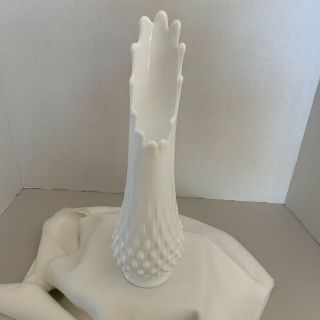 12 Inches Tall Vintage Fenton Milk Glass Hobnail Twelve Fingers Pulled Vase