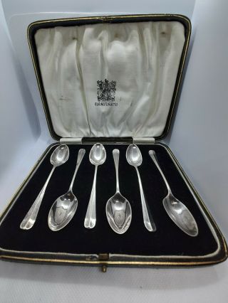 Set Of 6 Art - Deco Vintage Silver Teaspoons By Elkington & Co Ltd With Case C1928