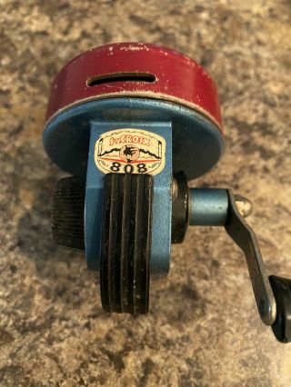 Rare Vintage St.  Croix 808 Spin Cast Fishing Reel,  Blue & Red Finish