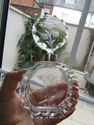 Vintage Large Silver Rimmed & Cut Glass Perfume Bottle Intaglio Stopper