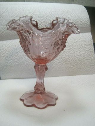 Vtg Pink Depression Glass Pedestal Ruffled Candy / Nut Dish 6 " Tall Floral