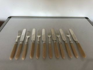 Set Of 6 Silver Plated And Ivorine Handled Fruit/dessert Forks And 6 Knives