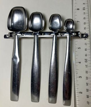 4 Vintage Foley Measuring Spoons Stainless Steel Long Handle With Wall Mount
