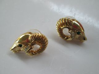 Vintage Kjl For Avon Rams Head Earrings By Kenneth J Lane Gold Tone Earrings