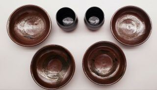 Vintage Japanese Mashiko? Pottery Sake Cups & Bowls