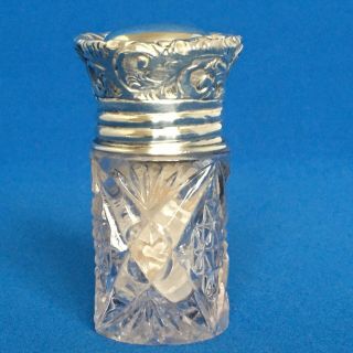 1912 Solid Silver Topped Cut Glass Perfume Bottle with Stopper by Miller Bros 2