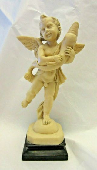 Vtg Angel W/ Dolphin Cherub Statue By A Moreau Signed A Santini Italy Resin