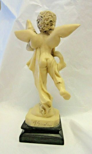 VTG Angel W/ Dolphin Cherub Statue by A Moreau Signed A Santini Italy Resin 3