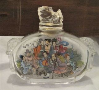 Vintage Glass Chinese Reverse Painted Snuff Bottle Signed Fu Dog Stopper Peking?