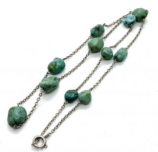 Antique Art Deco Sterling Silver Natural Turquoise Necklace 118