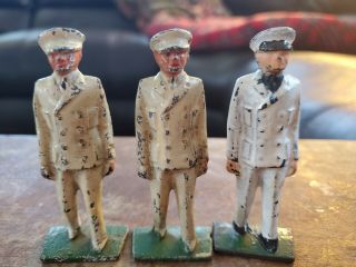 3 Vintage Barclay Manoil Grey Iron Early U.  S.  Naval Officers (g68) In White