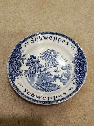 Vintage Enoch Wedgwood Blue Willow Schweppes Coaster Tip Dish England 4.  75 "