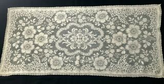 Early Vintage Gorgeous White Floral Embroidery On The Net Runner 31 X 14 "