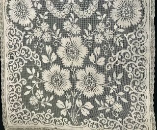 Early Vintage Gorgeous White Floral Embroidery on the Net Runner 31 x 14 