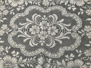 Early Vintage Gorgeous White Floral Embroidery on the Net Runner 31 x 14 