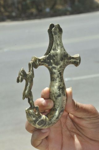 Old Brass Handcrafted Fine Lion & Deer Crafted Sword Handle Hilt,  Patina