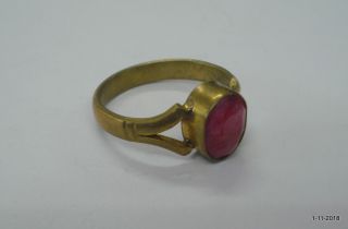 vintage antique Brass Ring Ruby colour stone ring handmade 2