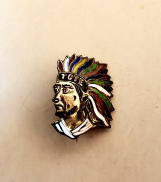 Antique Sterling Silver Native American Indian Chief Head Enamel Pin Brooch