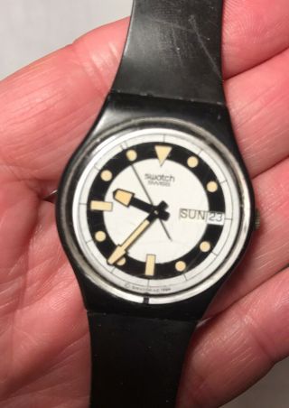 Vintage 1984 Swatch Watch Black Divers Gb704