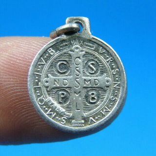 St Benedict Cross Patron Exorcism Protection Antique Old Medal Silver Charm