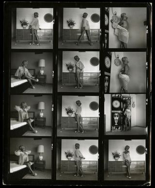 60s Bunny Yeager Pin - Up Contact Sheet 12 Frames Of Cindy Lee Mod Cutie Signed Nr