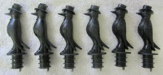 6 Vintage Old Crow Black Liquor Bottle Pourer Stoppers Topper Barware Back Bar