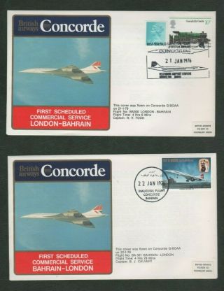 2 X 1976 Covers - Concorde First London - Bahrain - London Flight
