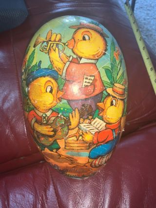 Vtg Paper Mache Easter Egg Candy Container Western Germany Chicks W/instruments