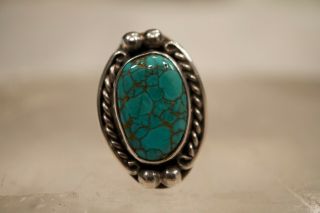 Vintage Old Pawn Navajo Spider Web Turquoise Sterling Silver Ring Size 4.  5