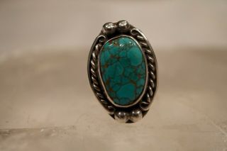 Vintage Old Pawn Navajo Spider Web Turquoise Sterling Silver Ring Size 4.  5 2