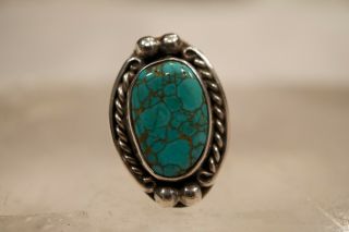 Vintage Old Pawn Navajo Spider Web Turquoise Sterling Silver Ring Size 4.  5 3