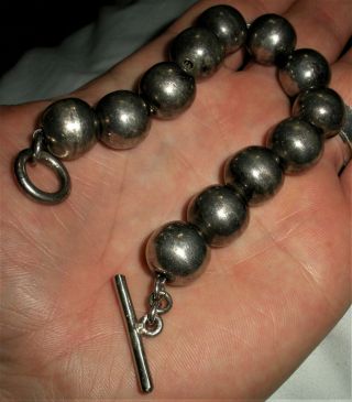 Vintage Navajo Large Heavy Sterling Silver Bead " Pearl " Bracelet 8 X 9/16 Vafo