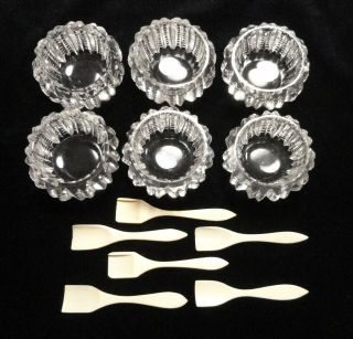 Antique ABP Cut Glass Set of 6 Individual Octagonal Salt Dip Cellars & Spoons 2