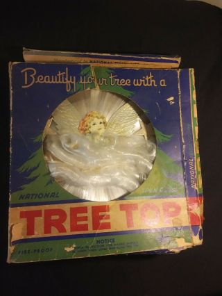 Vintage National Tinsel Co Manitowoc Wis.  Spun Glass Angel Christmas Tree Top